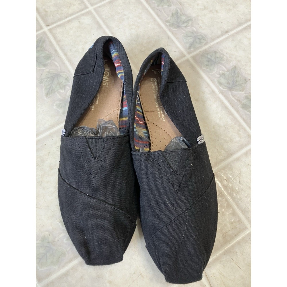 Toms Women's Black Fabric Flats Slip-on Comfort Shoes Size W8 Pre-Owned Noโ Box